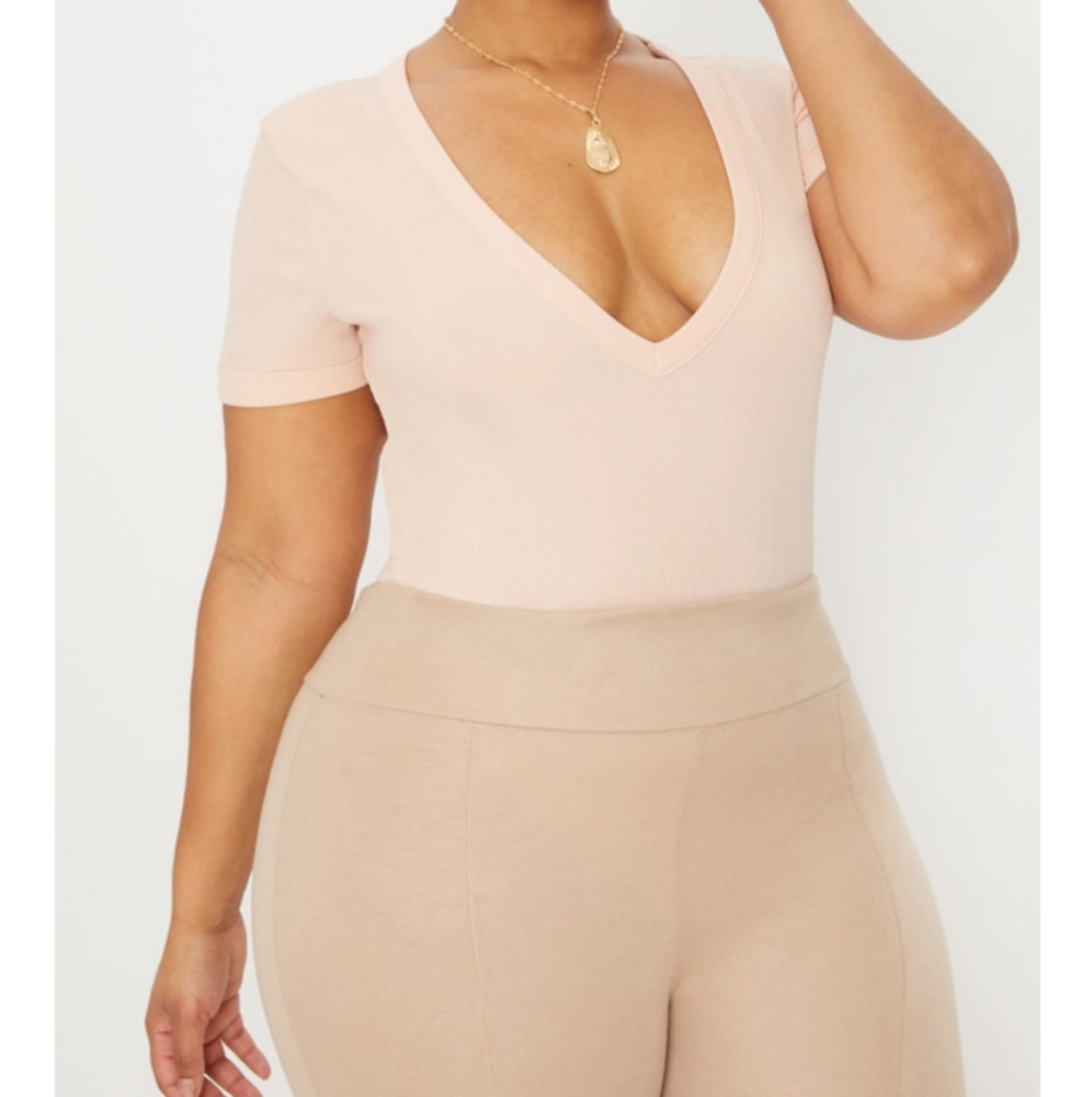 Pretty Little Thing Nude Ribbed Plunge Body Suit